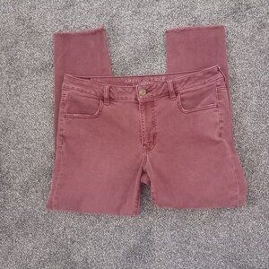 AMERICAN EAGLE OUTFITTERS - SUPER SUPER STRETCH Burgundy Jegging Crop Jeans 14 R